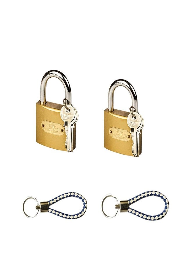 SAI PRASEEDA أقفال ساي براسيدا مستطيلة الشكل ذهبية اللون، مقاس 32 مم، عبوة من قطعتين، هيكل معدني، 3 مفاتيح وسلسلة مفاتيح لكل قفل، أقفال للأبواب والبوابات والرفوف وحقائب السفر، رقم المنتج: LK 4 - Image 1